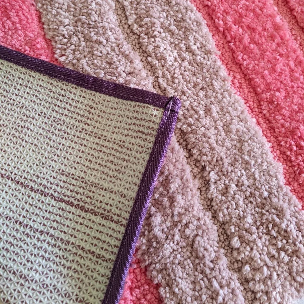 Pink Striped Bath Mat, Fluffy Pink Rug, Non-slip, 32x20in